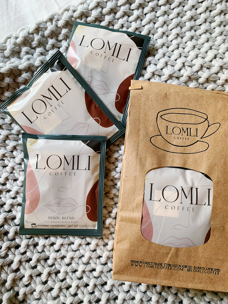 LOMLI COFFEE: BEST INSTANT COFFEE DELICIOUS CONVENIENT SINGLE SERVE STEEPED COFFEE BAGS 100% COMPOSTABLE ETHICALLY SOURCED COFFEE